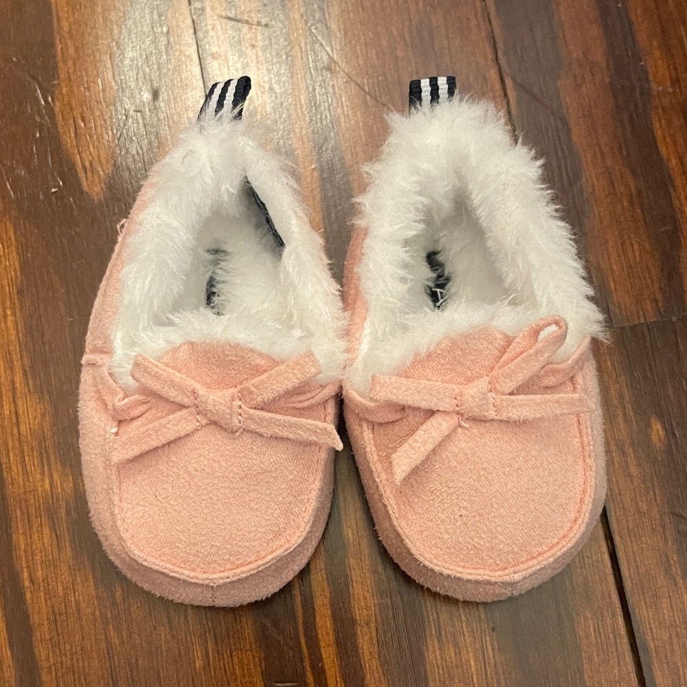 Nautica Pink Baby Moccasins with Faux Fur Lining